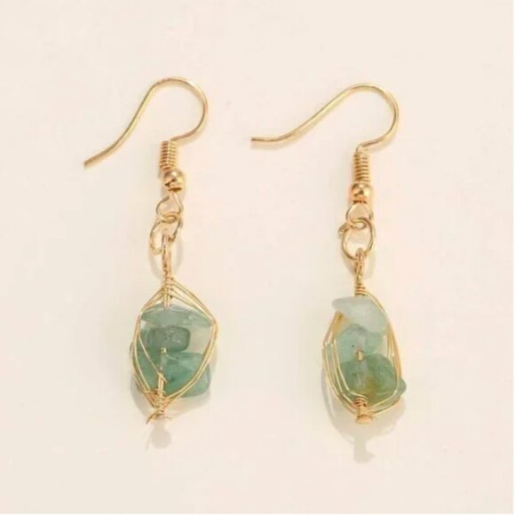 ⭐️❤️FREE Stone Drop Boho Peasant Hipster Geode Geo Hippie Art Deco Farm Earrings - Picture 1 of 3